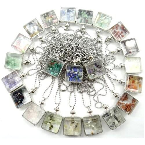 Natural stone Quartz crystal Opal Turquoises lapis irregular gravel stone & glass pendant for diy Jewelry making necklace S1