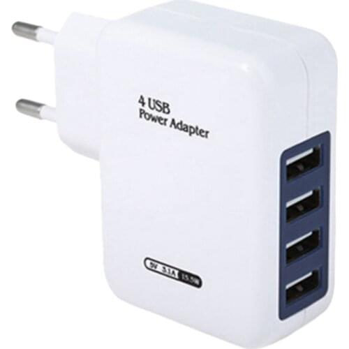 HOT-4 Port USB Charger Charging Adapter 15W Built-In Fuse the Charger Is Suitable for Office / Household (EU Plug)