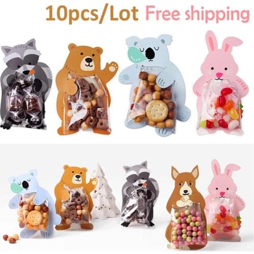 10pcs/lot Cute Animal Bear Rabbit Candy Bags Cookie Bags Gift Bags Greeting Cards Baby Shower Birthday Party Candy Box