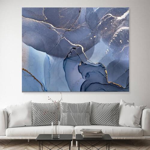 Marble Texture Abstract Poster Gold Blue Wall Art Print Modern Style Canvas Ink Painting Nordic Decorative Picture Home Decor