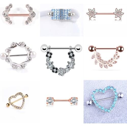 Stainless Steel Nipple Piercing Heart Barbell Opal Nipple Shield Flower Charming Nipple Rings For Women Body Piercing Jewelry