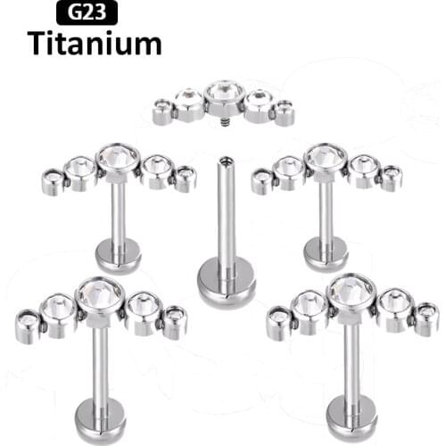 New G23Titanium 16G CZ inlaid drilling ear nail straight rod internal thread lip nail perforated ear bone nail piercing Jewelry