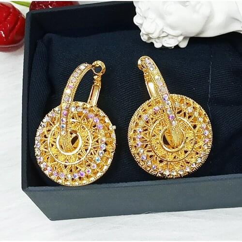 New Designs Crystal round circle Drop Earrings for Women 2020 Fashion Rhinestone Statement Earrings Dangle Wedding Jewelry
