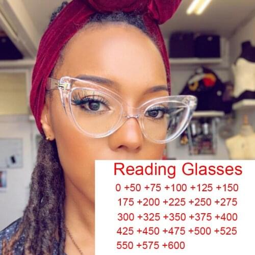 Prescription Transparent Computer Glasses Frame Women Anti Blue Light Cat Eye Eyewear Reader Presbyopia Magnifying Glasses Gafas