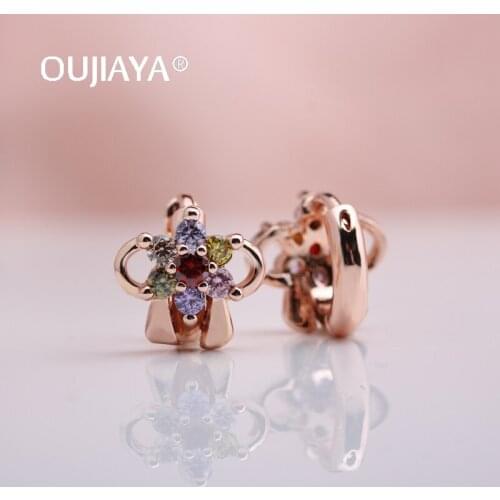 OUJIAYA New Arrivals Wedding flower Dangle Earrings Natural Zircon 585 Rose Gold Round Hollow Drop Earrings Party Jewelry A134