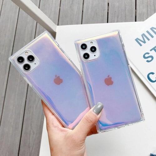 Tpu Transparent Laser Square Case For iPhone 12 Mini 11 Pro Max X Xs Max Xr 7 8 Plus SE2020 Gradient Cover
