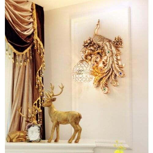 Nordic Luxury LED Wall Lamps Living Room Decor Peacock Crystal Wall Light Bedroom Bedside Kitchen Wall Sconce Lamp Mirror Light