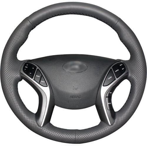 Hand-stitched Black Artificial Leather Car Steering Wheel Cover for Hyundai i30 Elantra GT Elantra Coupe 2011 2012 2013-2017