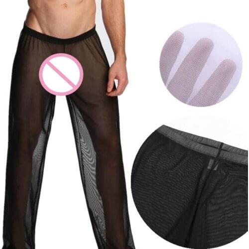 Sexy Men Sheer See Through Mesh Long Johns Pants Beach Wear Underwear Night Club Gay Fetish Leggings Costume