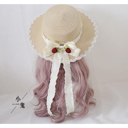 Multicolor Berry Large Bow Ribbon Elegant Lolita Straw Hat Mori Girl Straw Plaiting Sun Hat Japanese Wedding Wide Brim Cap