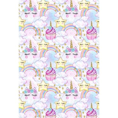 Blue And White Photography Background Carton Unicorn Stars Rainbow With White Clouds Backdrop For Baby Shower Girls Birthday