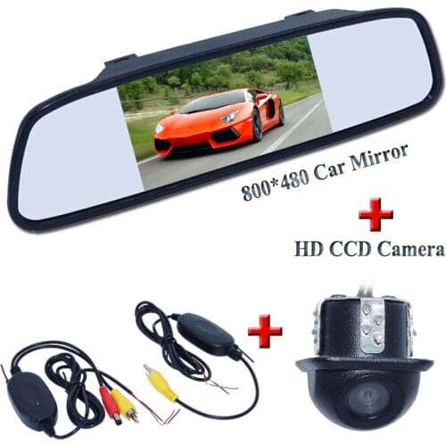 3 In 1 Car Rearview Backup Camera System Wireless Waterproof Reversing Camera + 5" LCD Monitor mirror+ wireless sender/receiver