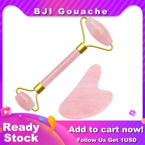 Gouache Scraper Facial Massager Roller Rose Quartz Slimming Massager Anti Aging Wrinkle Massager Natural Gua Sha Jade Roller