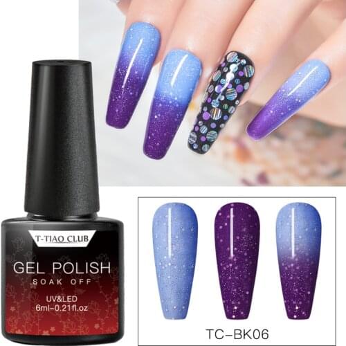 T-TIAO CLUB Rainbow Thermal Color Changing Gel Nail Polish Holographic Glitter Temperature Soak Off UV Gel Varnish 6ml Nail Art