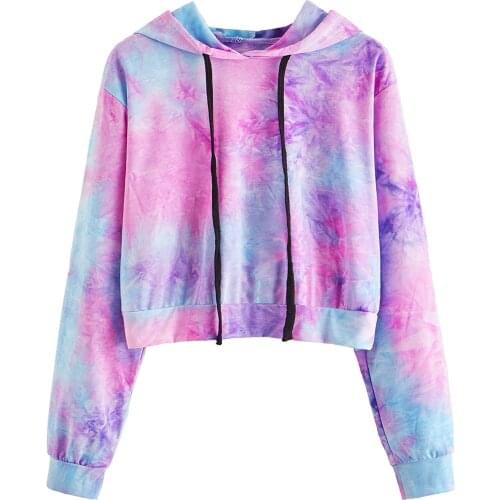 Hoodie Women Colorful Long Sleeve Sweatshirt Ladies Tie Dyeing Crop Hooded Sweatshirt Top Autumn Cropped Hoodie Polerones Mujer