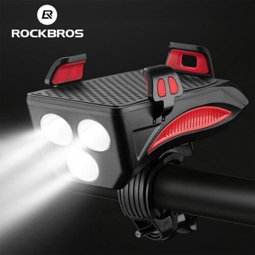 ROCKBROS 4 In 1 Multifunctional USB Rechargeable Bike Light Waterproof Phone Holder Power Bank 130dB Bike Bell Bike Accessories
