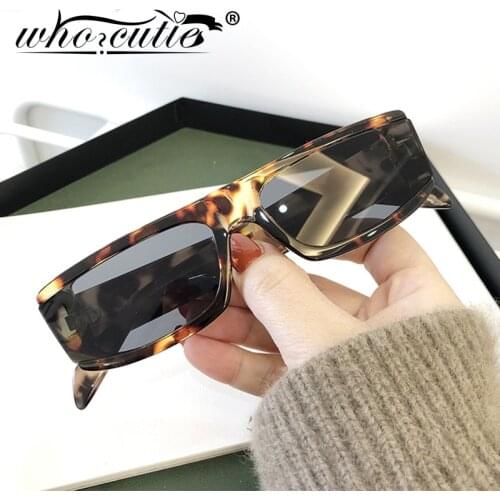 WHO CUTIE Vintage Rectangle Sunglasses Shades Women Brand Designer Men Rectangular Narrow Frame 90s Trendy 2021 Sun Glasses S448