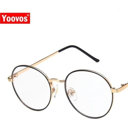 Yoovos 2021 Glasses Frame Women Round Eyeglasses Frames Blue Light Alloy Eyewear Vintage Brand Design Okulary Metal Glasses Men