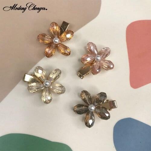 1PCS Flower Clip Simple Temperament Hairgrip Sweet Cute First Love Crystal Girl Hairpins Small Bangs Clip Woman Hair Accessories