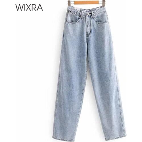Wixra Stylish Jeans Pants Female Pockets High Waist BF Casual Long Denim For Women Summer Autumn