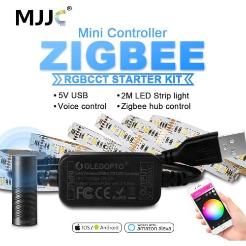 ZigBee LED RGBCCT Mini Controller Smart TV LED Strip Light 5V USB RGBWW Controller by Alexa Echo Plus Voice Control zigbee Hub