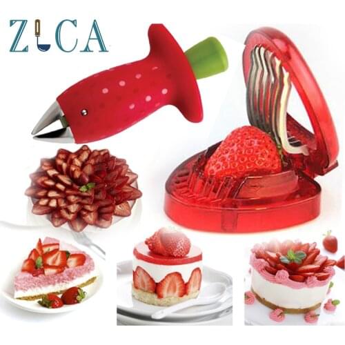 ZLCA 2pc/Set Kitchen Fruit Gadget Tools Strawberry Slicer Cutter Strawberry Corer Strawberry Huller Leaf Stem Remover cutters