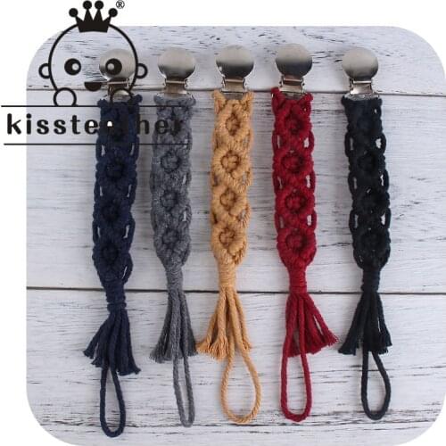 Kissteether 1pcs Baby Wooden Teether Pacifier Clip Chain Hand-Woven Rope Crochet Beads Rodent Soother Clip Baby Shower Gift Kid