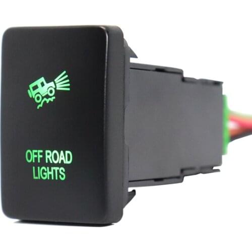 12V Off Road Lights Pushbutton Switch ON-Off Green LED Lights with Connector Wire For Toyota Rav4 Prado 150/200 Series Camry