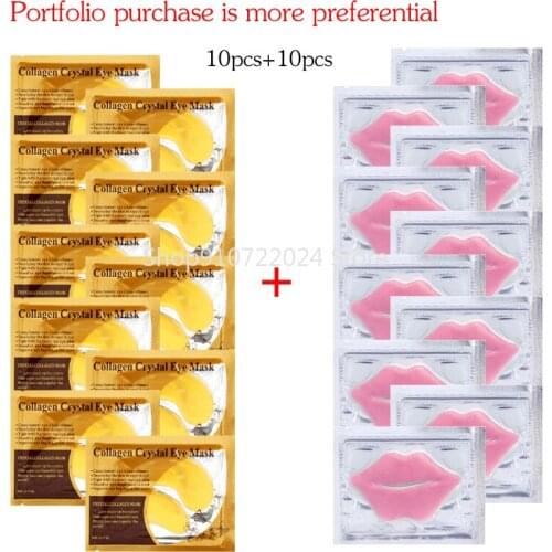 20pcs Hot Sale Lip Eye Mask Combination 10pcs Moisturing Nourishing Lips Mask 10 Pairs Anti Aging Wrinkle Dark Circles Eye Patch