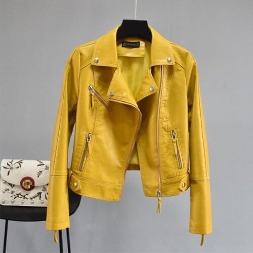 2021New Women Spring Pu Faux Soft Leather Motorcycle Zipper Jacket Coat Female Turndown Collar Slim Biker Coats Basic Streetwear