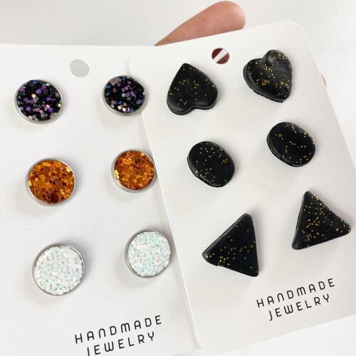 3 pairs/set 2021 New Halloween Theme Glitter Leather Dot Stud Earrings Set for Women Fashion Green Purple Gold Disc Earrings