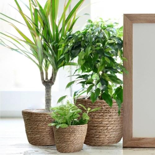 3Pcs Nordic Handmade Straw Basket Woven Flower Pot With Internal Plastic Lining Durable Natural Plant Container Home Decoration