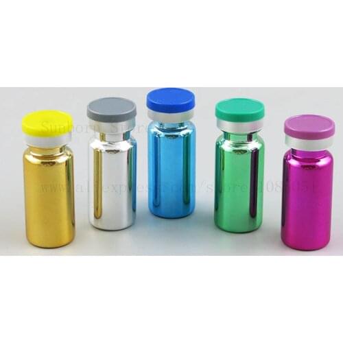 10ml UV Blue Gold Silver Green Injection Glass Vial & Flip Off Cap 1/3oz Glass Bottle 10cc Sample Containers 30pcs