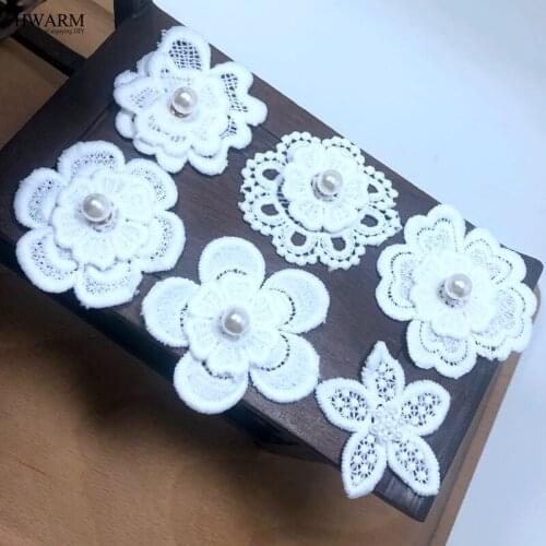 30pcs handmade lace fabric Brooch Corsage 3D Rhinestone wedding decoration cloth accessories Hat skirt pillow clothes flower