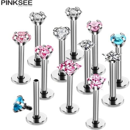 4pcs Labret Lip Ring Cubic Zircon Anodized Internally Threaded Prong Gem 16G Tragus Helix Ear Piercing Earring Body Jewelry