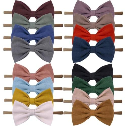 4 PCS Sweet Baby Girls Cotton Fabric Hair bow Soft Headband Classical Toddler Kids Baby bow Headbands Hair bands Accessories