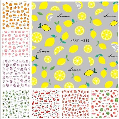 50pcs Summer Fruit Lemon Strawberry Avocado Orange Design Nail Art Sticker Adhesive Decals for Nail Art Decoration Manicure