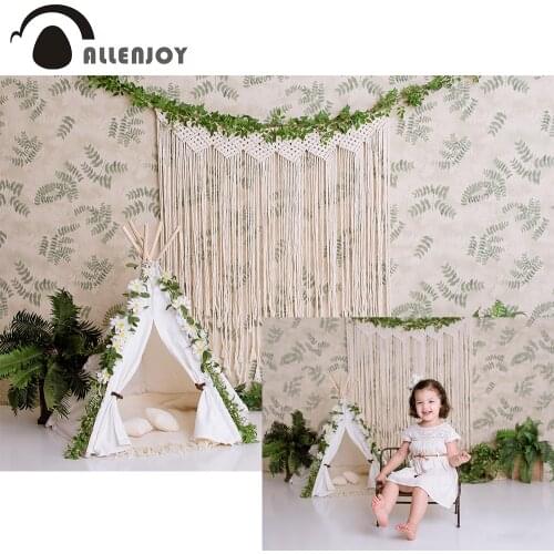 Allenjoy Safari Birthday Backdrop for Kids Wild One Cake Smash Leaves Tent Baby Shower Background Banner Photography Photocall