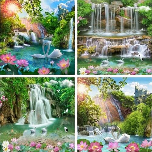 Huacan 5D Diamond Painting Full Drill Square Diamond Embroidery Waterfall Landscape Mosaic Cross Stitch Home Decoration