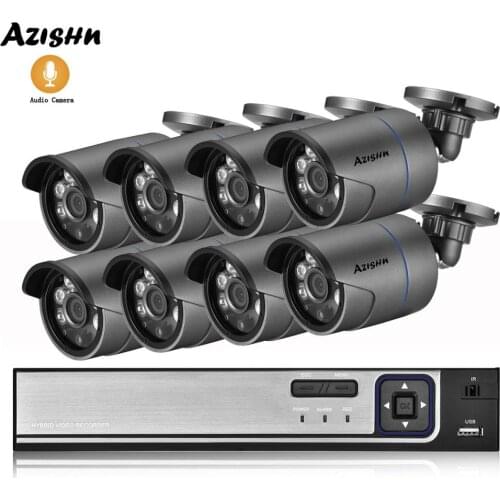 AZISHN 8CH 4MP POE NVR CCTV Security System Face Detection HD Outdoor Audio Record IP Camera P2P Home Surveillance Kit System