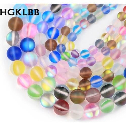 HGKLBB Matte Colorful AB Austrian Crystal MoonStone Glitter 6/8/10mm Round Loose Stone Beads For Jewelry Making DIY Bracelets