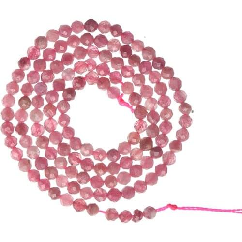Natural Pink Tourmaline Stone Bead Faceted Loose Round Spacer Beads for Jewelry Making DIY Bracelet Necklace Accessories 2 3 4mm