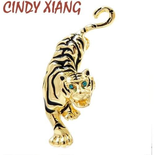 CINDY XIANG Elegant Enamel Tiger Brooch Pins 2021 Zodiac Animal Brooches Women Green Eyes Child Jewelry GIft 2 Colors Available