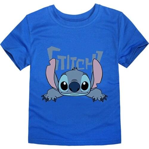Kids T-shirt Disney Cartoon Lilo&Stitch Tops For Girls Costume Summer Fashion Ullzzang Baby Short Sleeve 2-13T Boy Clothes