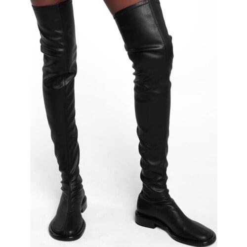 Designer elastic microfiber leather shoes woman over the knee boots autumn winter boots heels black thigh high boots women shoes