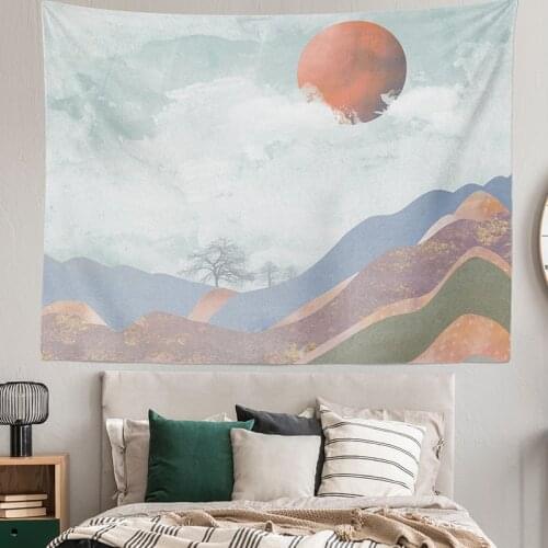 Red Sun Home Tapestry Printed Mountain Wall Hanging Cloth Living Room Bedroom Wall Carpet Custom Pattern Decor Blanket Tapestry