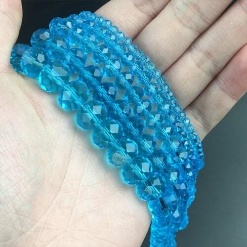 Faceted Light Blue Glass Crystal Rondelle Beads Loose Spacer Bead For Jewelry Making DIY Bracelet Earrings 15'' 4/6/8/10/12/14mm