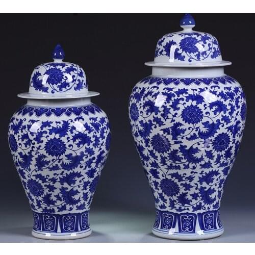 Jingdezhen Ceramics Antique Blue And White temple jar Storage jar Decoration New Chinese Style Living Room porcelain Ginger jar
