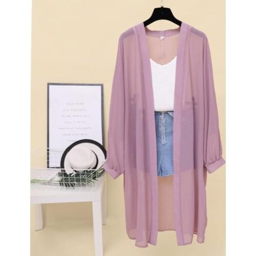 Summer Thin Chiffon Holiday Beach Sunscreen Long Blouse Women 2021 Casual Loose Cardigan Shawl Transparent Long Blouse Top