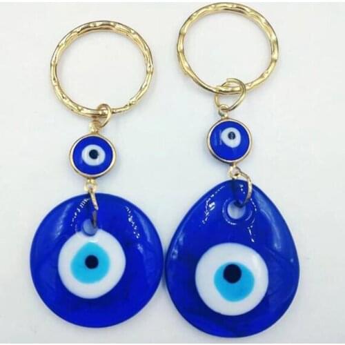 6PCS/lot Fashion Gold Edging Blue Evil Eye Charms Pendants Keychain Gifts Fit DIY Key Chain Accessories Jewelry 30*35mm Q5